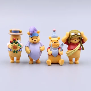 4 ชิ้น/เซ็ต Winnie the Pooh Cross Dressing Show Pilot Pooh Bear ชุดนอนเด็ก Edward Pooh ผ้าเช็ดปาก Mr Sanders รุ่น Q PVC Action Figure ตุ๊กตาของเล่น