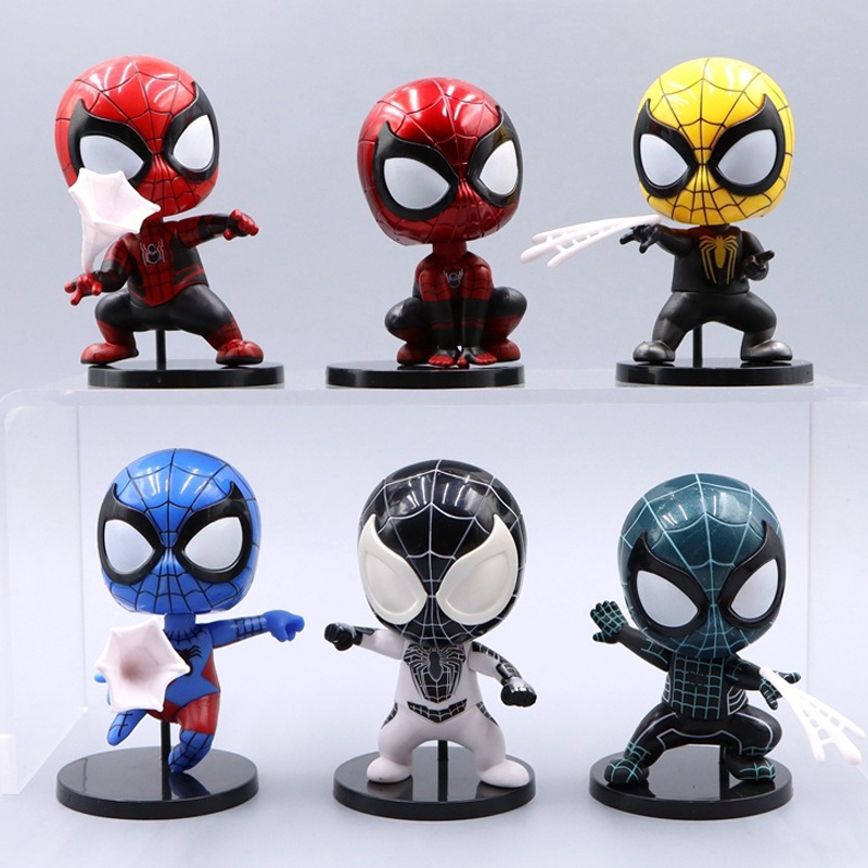 6 ชิ้น/เซ็ตอะนิเมะ Avengers รูป Superhero Venom Peter Benjamin Parker รุ่น Q PVC Action Figure ตุ๊กตาของเล่นของขวัญ