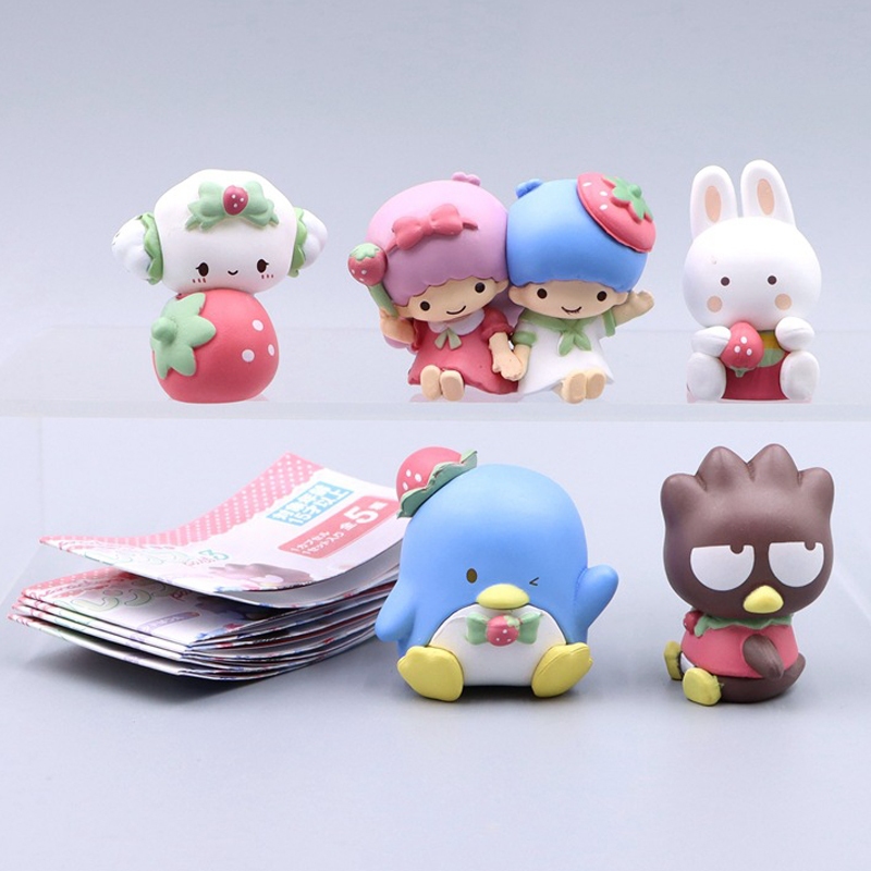 5 ชิ้น/เซ็ต 4 ซม. Assemblable Strawberry House Gashapon Badtz-maru Tuxedosam Cogimyun Little Twin Stars กระต่ายรุ่น Q PVC Action Figure ตุ๊กตาของเล่น