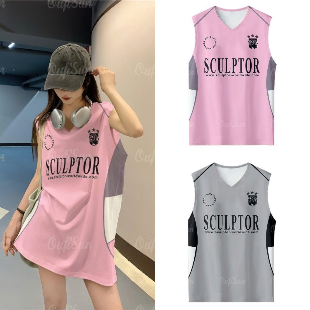 เสื้อกล้าม เสื้อยืดบาสเก็ตบอล Unisex Streetwear Form Oversize รูปแบบหลวมแขนกุด เสื้อกั๊กแฟชั่นสําหรับผู้ชายและผู้หญิง