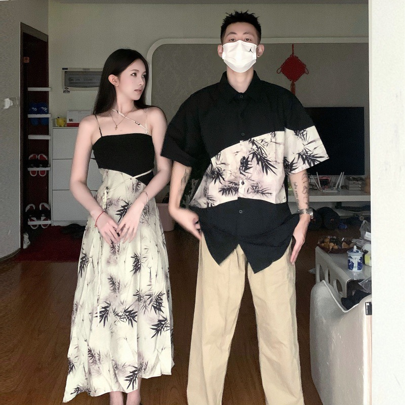 คู ่ ชุดสวมใส ่ ผู ้ หญิงชุดยาวลื ่ นผู ้ ชายเสื ้ อโปโลฤดูร ้ อนวันหยุดชายหาด Tee ฮาวายผู ้ หญิงเสื ้ อ