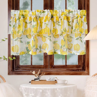 ผ้าม่านสั้น ผ้าลินิน แต่งระบาย สีเหลืองเลม่อน สไตล์วินเทจ สํ…