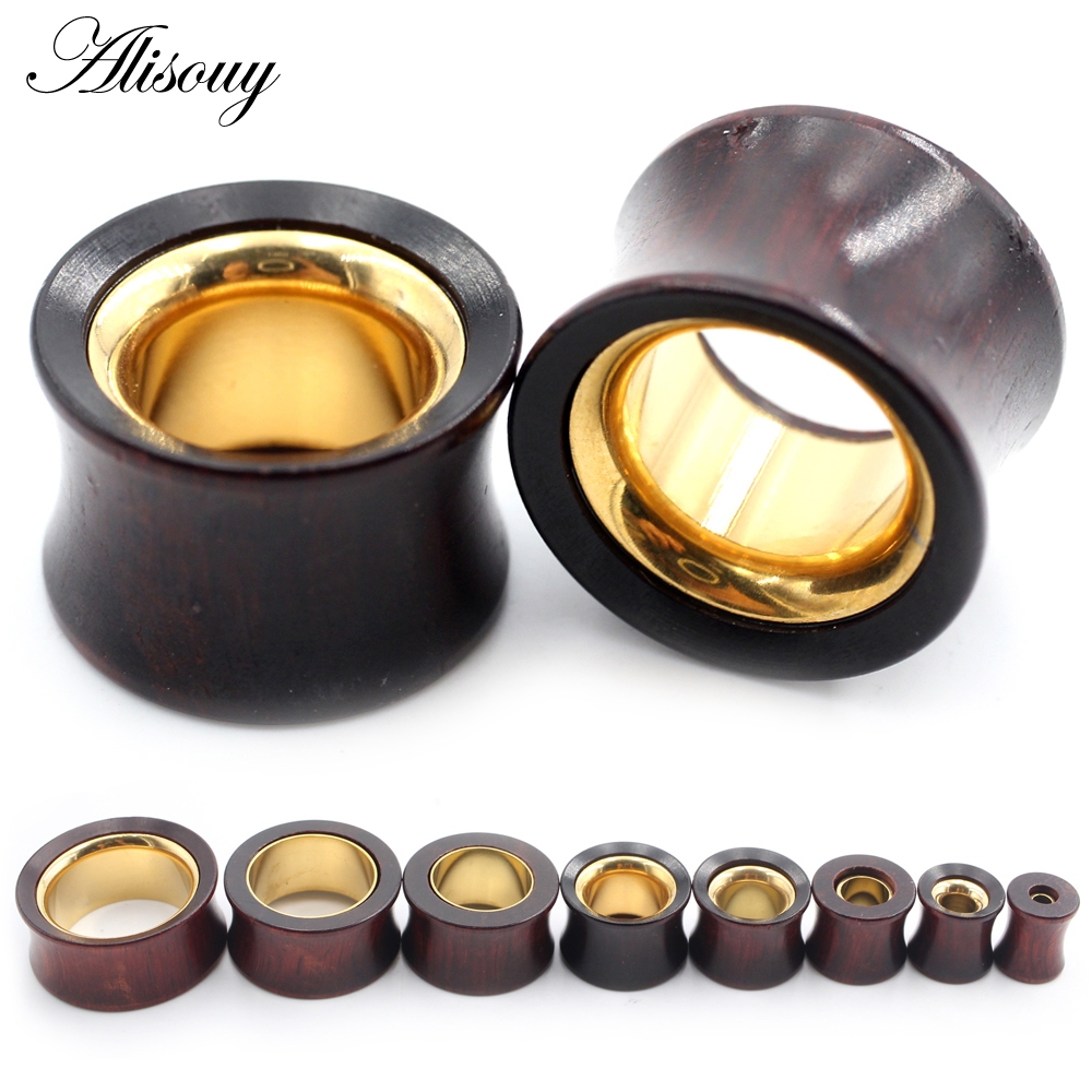 Alisouy 1 ชิ ้ น 8-25 มม.ไม ้ Hollow Gold สีสแตนเลสหูอุโมงค ์ Plug Expander Stretcher Gauge ต ่ างหูเจาะเครื ่ องประดับ