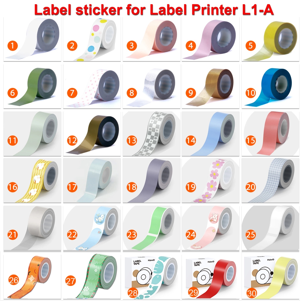 1 ม้วนสติกเกอร์ฉลากความร้อนสําหรับ MAKEID MAKEID M1/L1/E1 Mini/Mini HD Thermal Label Printer Labeller สติกเกอร์ 16/12 มม.ป้ายเทป