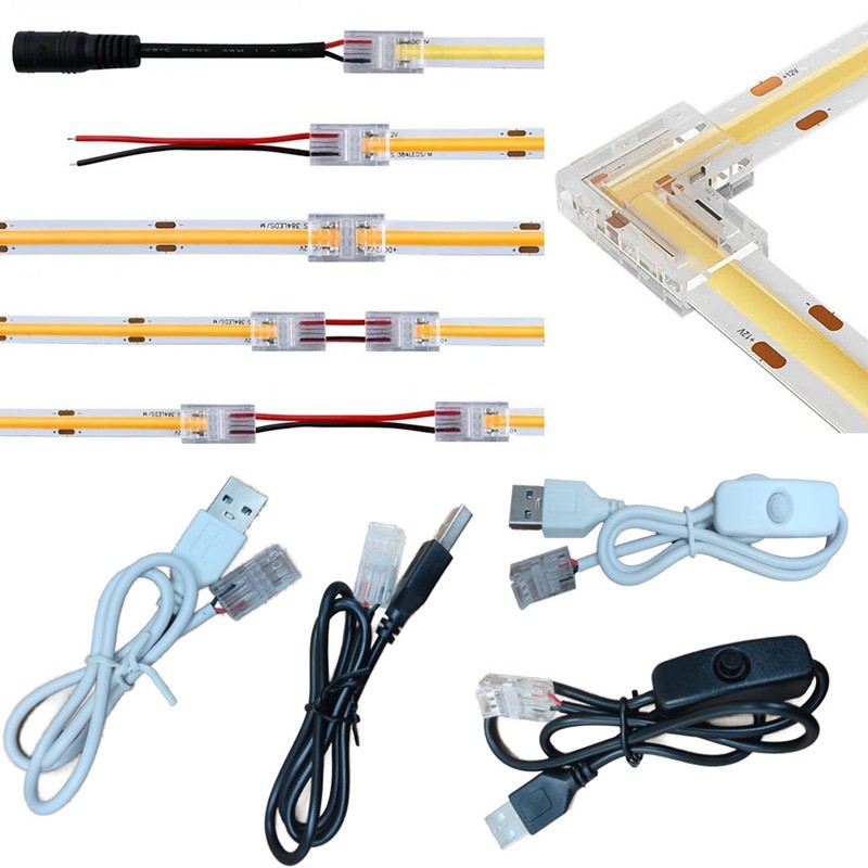 8 มม.2pin COB LED Strip Connector เทปไฟ L รูปร่าง LED มุมตัวเชื่อมต่อสําหรับ SMD COB 5050 2835 Strip Light Fix Clamps, FCOB 2 ขา v + v- เดี่ยวสีมุมการเชื่อมต่อ