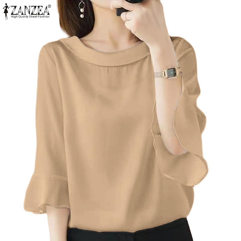Zanzea เสื้อเบลาส์ลําลอง แขน 3/4 ทรงหลวม สไตล์เกาหลี สําหรับผู้หญิง