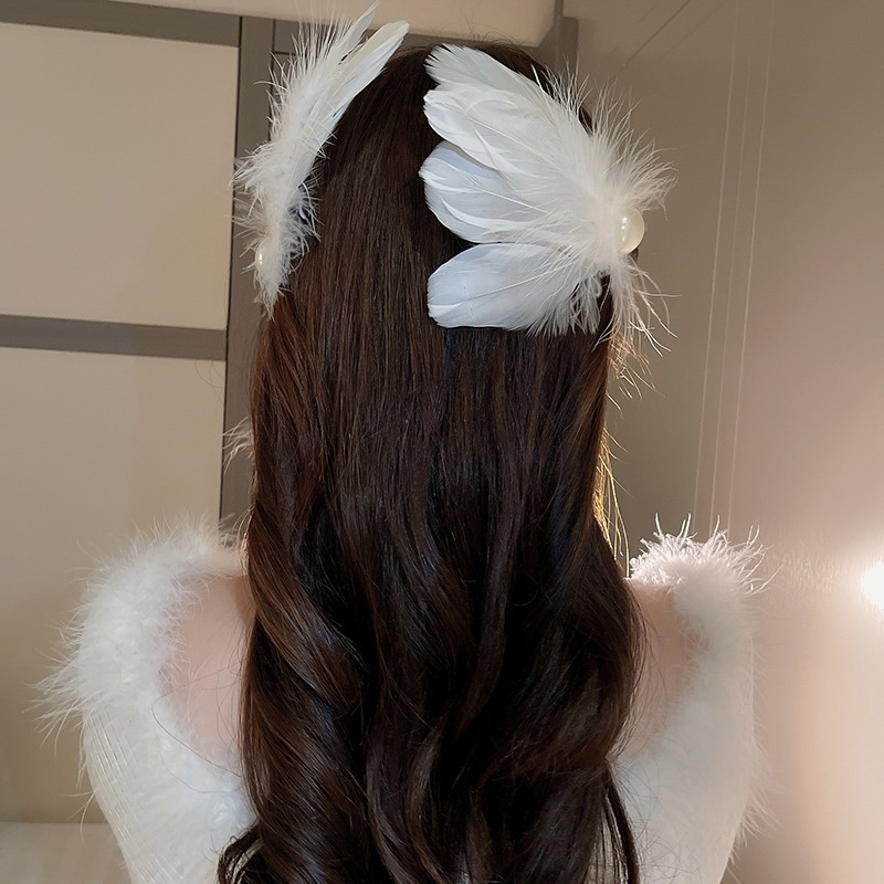 1 ชิ้นอารมณ์ Feather Pearl Hairpin Niche อารมณ์อเนกประสงค์ BB คลิปภาษาฝรั่งเศสคํา Elegant และ High-end เครื่องประดับผมสําหรับผู้หญิง