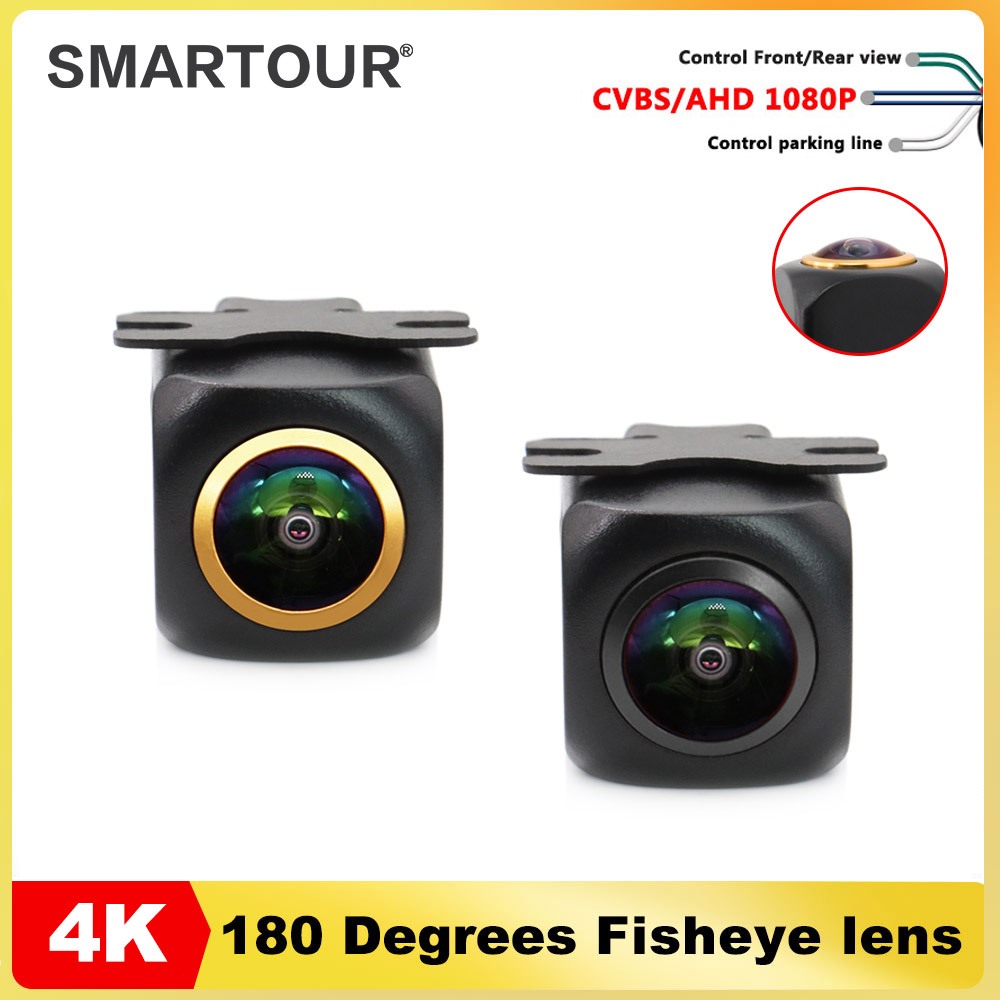 Smartour AHD 1080P 180 Deg Golden Fisheye ปรับรถด้านหน้าย้อนกลับสํารองด้านหลังสําหรับยานพาหนะ Android DVD Monitor