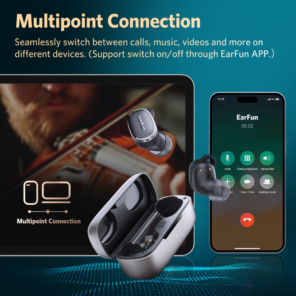 Earfun Free Pro 3 หูฟังไร้สายบลูทูธ สายตัดเสียงรบกวน 6 ไมโครโฟน ENC, เสียง Hi-Res, เสียง Snapdragon