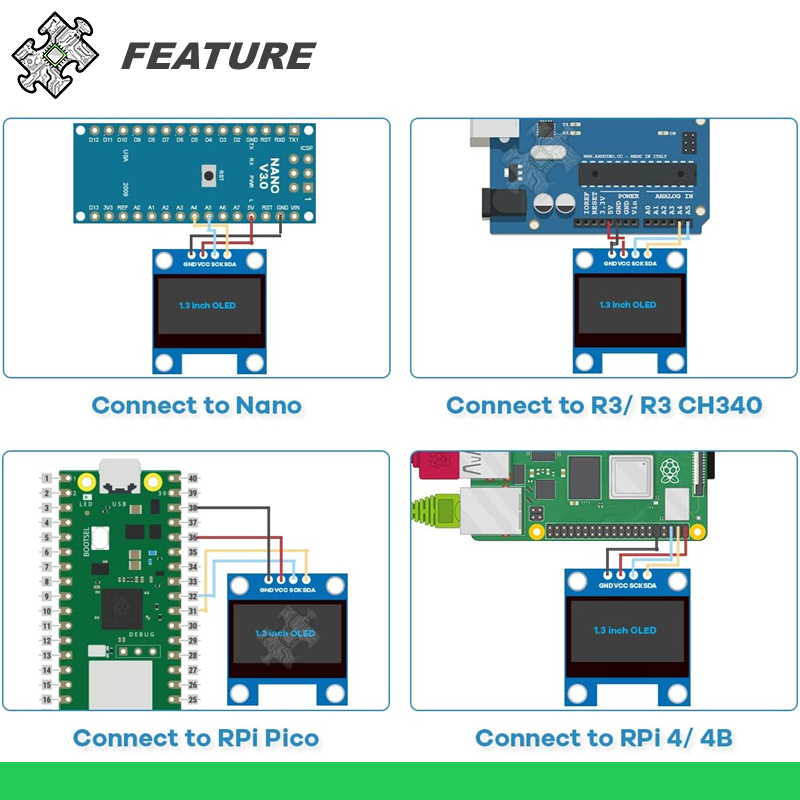 ENGLAB★ OLED i2C มีทั้งแบบ 0.91 0.96 และ 1.30 นิ้ว และ มีทั้งสีฟ้ากับสีเหลืองให้เลือก, OLED Arduino