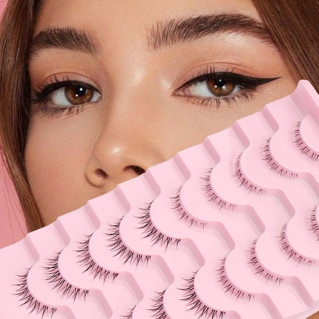 Shetzu 10 คู ่ แพ ็ คขนตาธรรมชาติ Wispy Cat Eye - ขนตาแถบใสแบบใช ้ ซ ้ ําได ้ น ้ ําหนักเบา