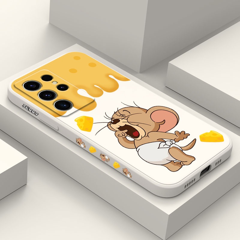 SAMSUNG ชีสเมาส์เคสโทรศัพท์สําหรับsamsung Galaxy S25 S24 S23 S22 FE Ultra Plus 5Gซิลิโคนเหลวด้านข้างรูปแบบฝาครอบ