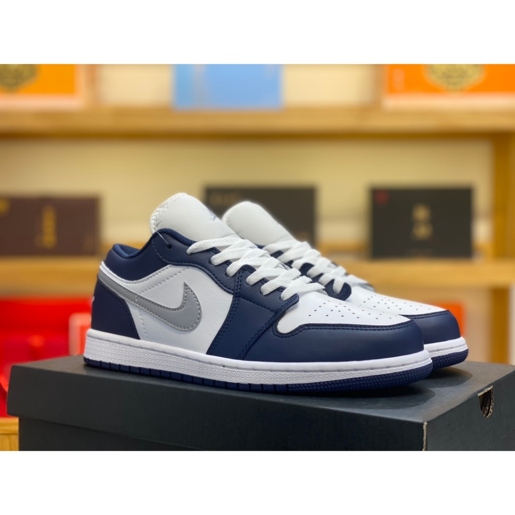 Air A/J1 Low Joe 1 A/J 1 Low-Top สีขาว น้ําเงิน เทา 553558-141 ผู้ชายผู้หญิงกีฬารองเท้ารองเท้าลําลอง