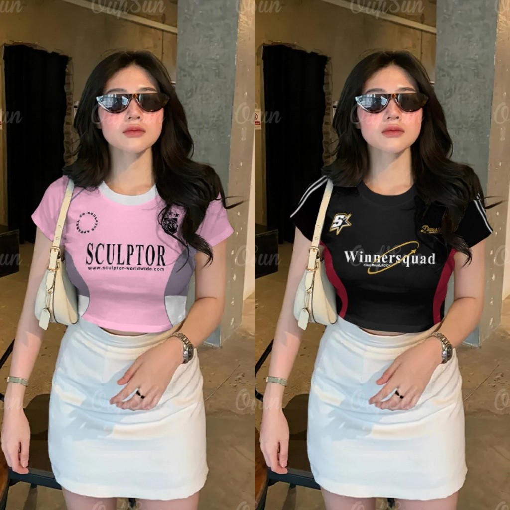 ที่รัก เสื้อครอปผู้หญิงสไตล์เกาหลี เสื้อครอปฤดูร้อนใหม่แขนสั้นคอกลมรัดรูป เสื้อยืดสตรีทผู้หญิง เสื้อยืดเข้ารูปเซ็กซี่สําห