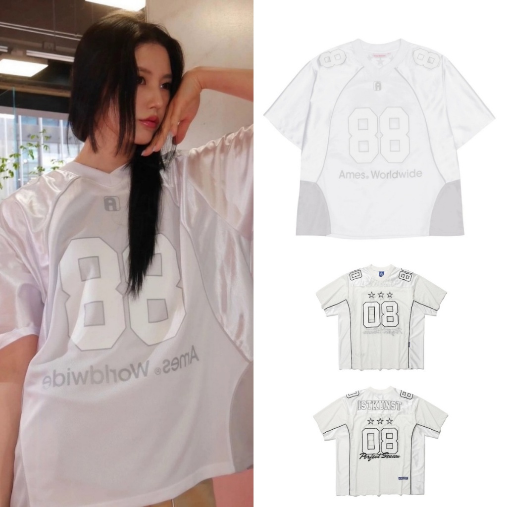 [คลังสินค้าพร้อม] เสื้อยืดผู้หญิงสีขาวบริสุทธิ์ เสื้อยืดคอวี เวอร์ชั่นเกาหลี เสื้อยืดโอเวอร์ไซส์ สตรีทแฟชั่น ท็อป