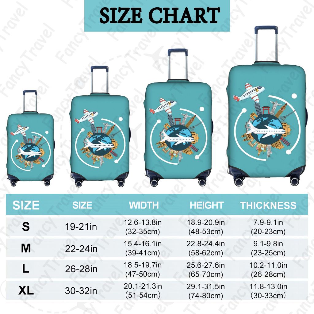 Fancytravel Travel The World ผ้าคลุมกระเป๋าเดินทาง กระเป๋าเดินทาง ผ้ายึดได้เยอะ กันฝุ่น กันรอย สวมใส่ได้ ข้น 18/20/22/24/26/28/32นิ้ว