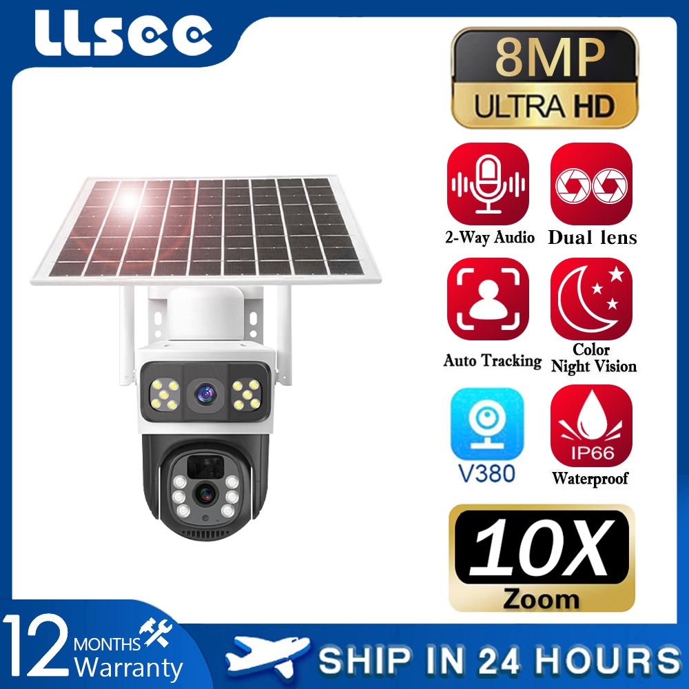 LLSEE v380 Pro พลังงานแสงอาทิตย์กล้องวงจรปิดไร้สายกล้อง 8MP 4K 4G ซิมการ์ดพลังงานแสงอาทิตย์กล้องวงจรปิดกลางแจ้งกันน้ำ