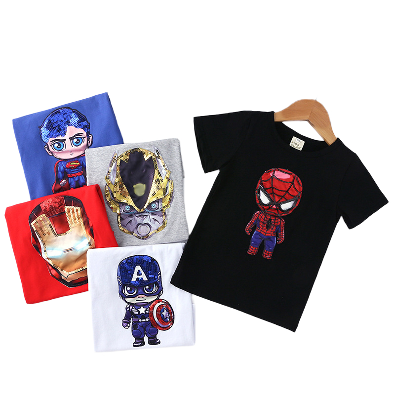 MANVIN BABY เสื้อยืดผ้าฝ้ายพิมพ์ลาย Iron Man มีไฟ Led สําหรับเด็กผู้ชาย 2-7 ปี