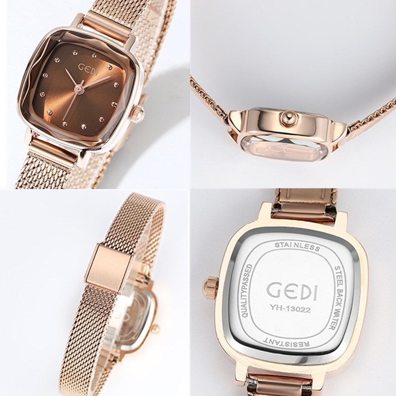 GEDI เกดี แฟชั่นสแควร์หน้าปัดเล็ก อารมณ์นักเรียนที่เรียบง่ายควอตซ์กันน้ํานาฬิกาผู้หญิง 13022 การเคลื่อนไหวมาพร้อมกับรับประกันหนึ่งปี