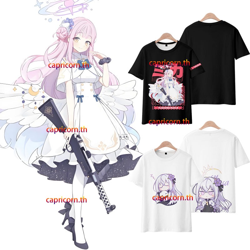 ใหม่ เสื้อยืดลําลอง แขนสั้น มีฮู้ด พิมพ์ลายอนิเมะ Blue Archive Shirasu Azusa Misono Mika 3D ทรงหลวม 