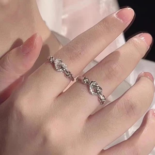 แหวนหัวใจเพชรเกาหลีผู ้ หญิงสีเงินอินของขวัญเพื ่ อนที ่ ดี แหวนคู่