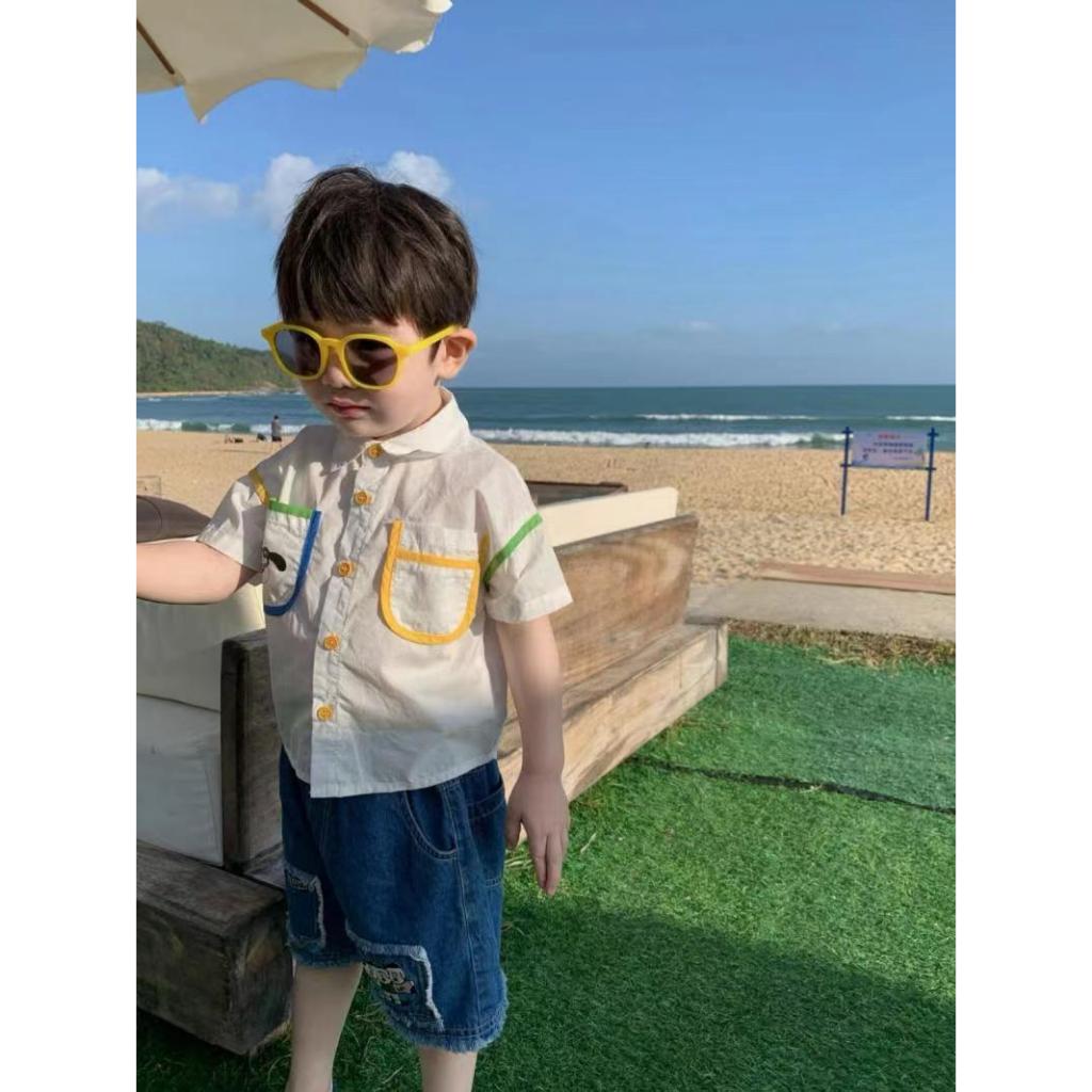 เด็กเสื้อผ้าเด็กฤดูร้อนสไตล์ใหม่เกาหลีรุ่นชายเด็กทารกแถบสีหล่อเสื้อเชิ้ตสีขาวการ์ดเด็กด้านบน จุดต่ําสุด เสื้อ
