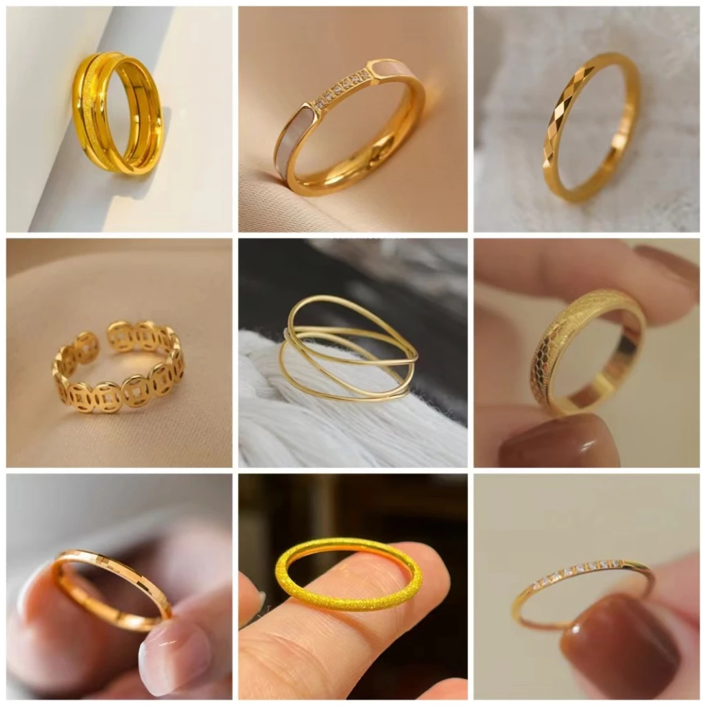 แหวนเหล็กไทเทเนียม ทอง 18K ไม่ซีดจาง สวยหรู ของขวัญแฟชั่น สําหรับผู้หญิง