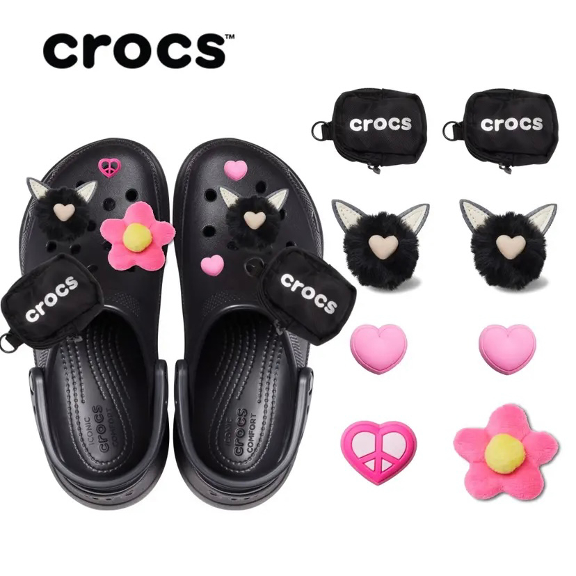 Crocs สไตล์ใหม่รองเท้าหลุมดอกไม้อุปกรณ์เสริมรองเท้าหัวเข็มขัดการ์ด Luo Chi Zhibixing อุปกรณ์เสริมตกแต่งกระเป๋า CROCS Plush Mix Match