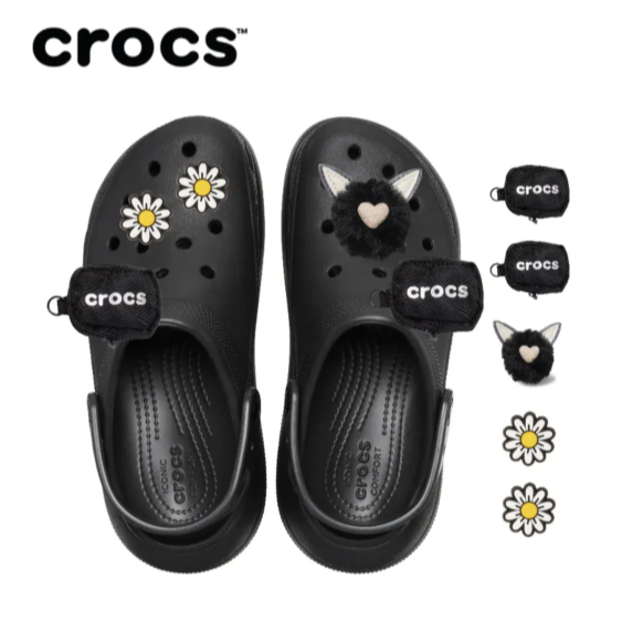 Crocs สไตล์ใหม่รองเท้าหลุมดอกไม้อุปกรณ์เสริมรองเท้าหัวเข็มขัดการ์ด Luo Chi Zhibixing อุปกรณ์เสริมตกแต่งกระเป๋า CROCS Plush Mix Match