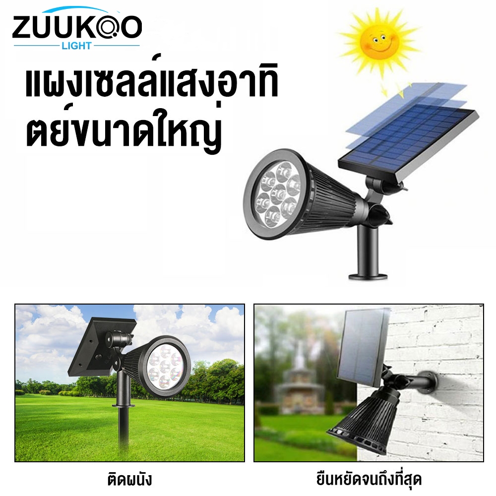 ไฟปักสนาม 7LED ไฟปักสนาม Solar light แต่งสวน ไฟทางเดิน โคมไฟปักดิน การปรับสามโหมด