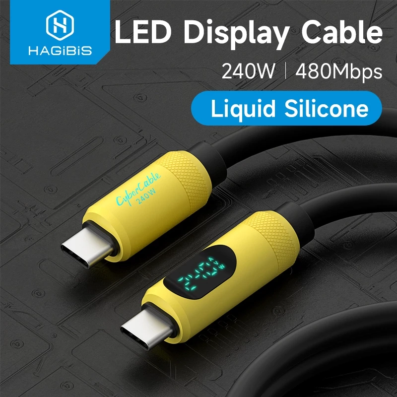 Hagibis สาย USB C ถึง USB C พร้อมจอแสดงผล LED ประเภท C Fast Charger สาย PD 240W สายชาร์จสําหรับ iPhone 17 16/15 Macbook iPad