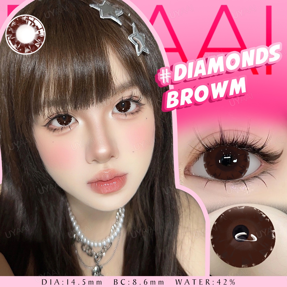 [ องศา 0.00 ~ -6.00 ] UYAAI คอนแทคเลนส์สายตาสั้น Diamonds Brown/Grey มีอย.คุณภาพสูง contact Lens เลนส์นิ่ม สวมใส่สบาย ใส่ได้นานขึ้น ปริมาณน้ํา 42%