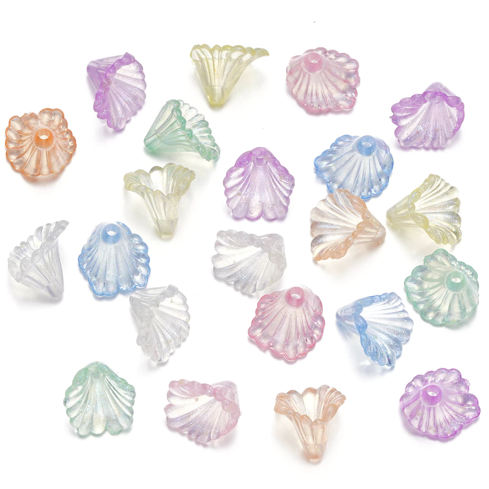 St. kunkka 30-50 ชิ้นลูกปัดดอกไม้อะคริลิค Mermaid สีโปร่งใสทรัมเป็ตดอกไม้ลูกปัดหลวมสําหรับ DIY เครื่องประดับทํา