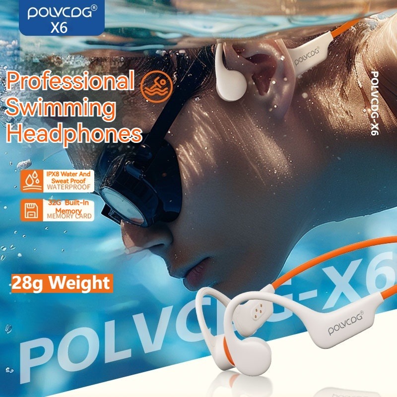 Polvcdg -X6 IPX8 กันน้ํา Bone Conduction ชุดหูฟังบลูทูธไร้สาย 32G ออกกําลังกาย 5.3 ว่ายน้ําหูตะขอชุดหูฟังไร้สาย