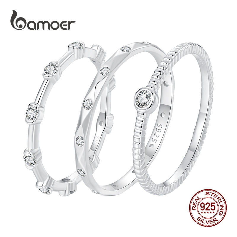 Bamoer 925 Sterling Sliver แหวนน ่ ารัก Solitaire ประณีตแฟชั ่ นเครื ่ องประดับของขวัญสําหรับผู ้ หญิง