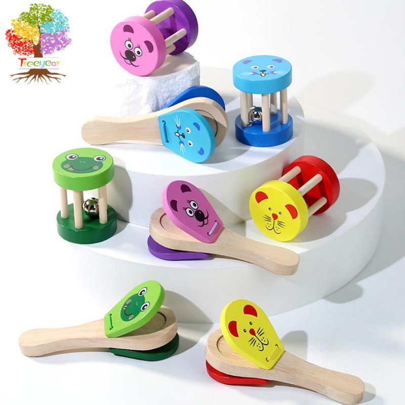เด ็ กของเล ่ นไม ้ ดนตรีไม ้ Castanet Clapper Finger Castanet Board การศึกษา Early Learning Musical Percussion
