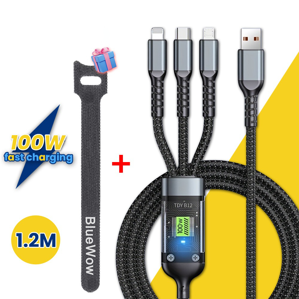 【จัดส่งภายใน 24 ชั่วโมง】สายชาร์จ 100W แบบใส ชาร์จเร็ว สําหรับ Android Huawei HG 3-in-1