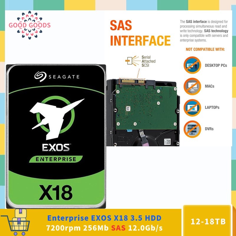 (NOT For HOME PC!)Seagate EXOS X18 12TB 14TB 16TB 18TB 3.5 HDD 7200rpm 256MB แคช SAS 12Gbps Enterpri