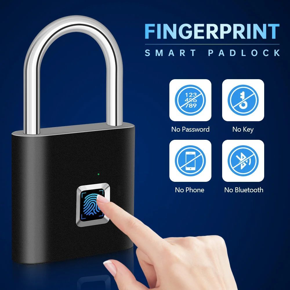 Keyless ชาร์จล็อคลายนิ้วมือสมาร์ทกุญแจกันน้ําประตูล็อค 0.2 วินาทีปลดล็อคแบบพกพา Anti-theft Padlock สังกะสี