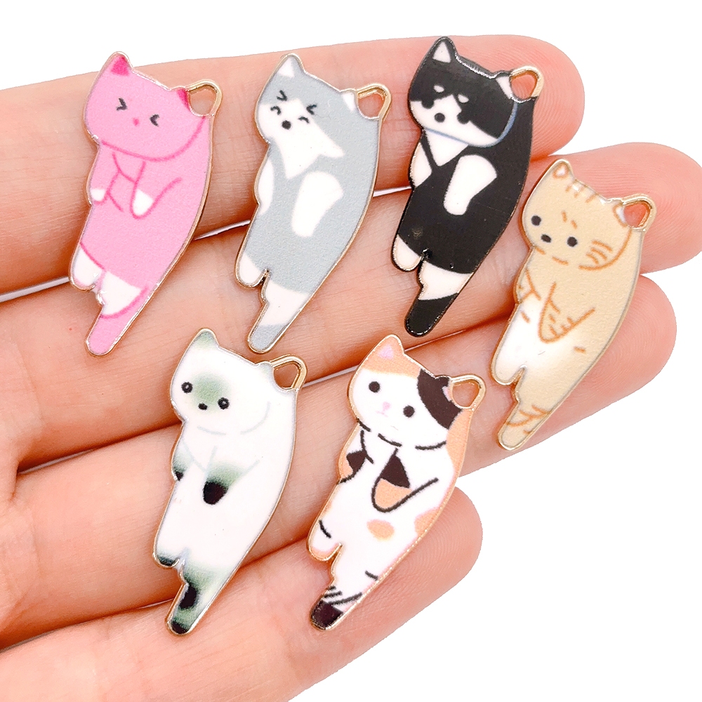 4 ชิ ้ นจี ้ แมวเคลือบโลหะขนาดเล ็ ก Charms สร ้ อยคอสร ้ อยข ้ อมือ DIY