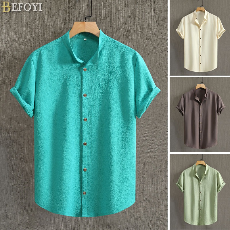 เสื้อลินินผู้ชายจีนแขนหลวมคอสีทึบพร้อมขนาดสีเทาสีเขียวตัวเลือก ZYQ402