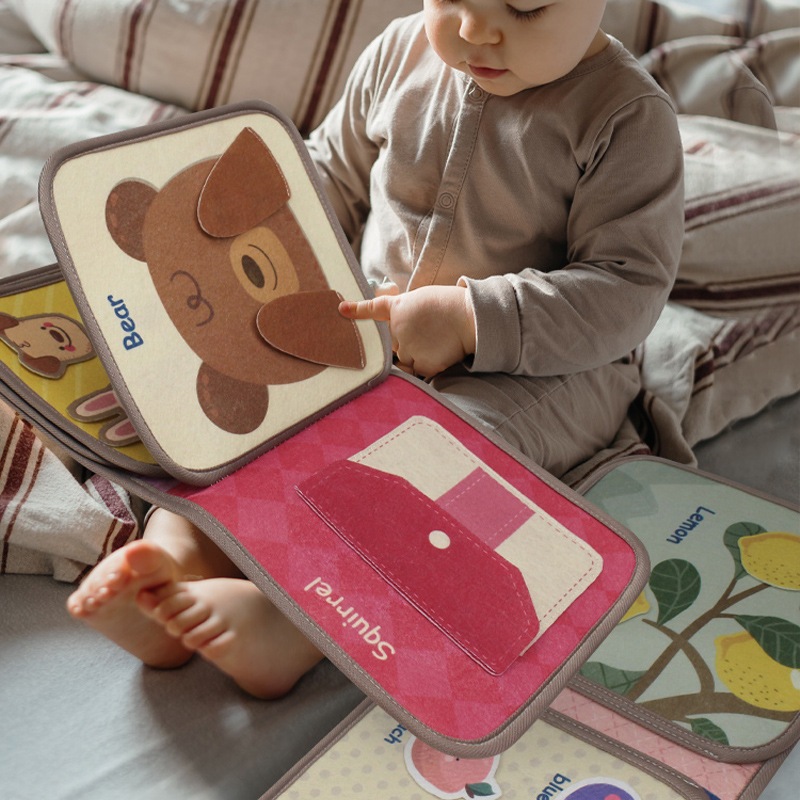 Montessori Busy Book Baby Early Education Book ปริศนาของเล่นสัตว์ความรู้ความเข้าใจผ้าหนังสือ,ซ้ําวางหนังสือ & Sensory ของเล่น
