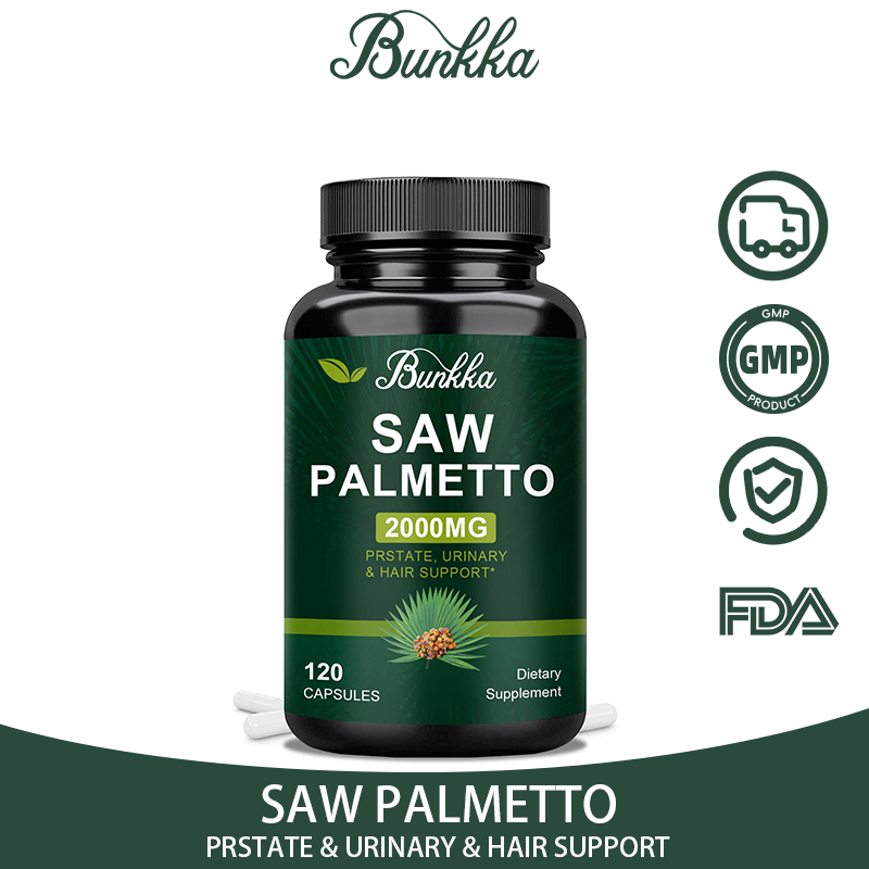 Bunkka Saw Palmetto แคปซูล 2000 มก. รองรับต่อมลูกหมากสุขภาพ Prostate & Urinary Health Fights Early Hair Loss ปรับปรุง Immune System อาหารเสริม