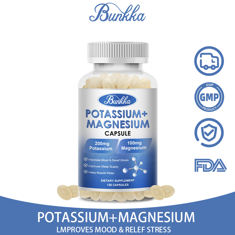 Bunkka Potassium Magnesium แคปซูลแมกนีเซียม โพแทสเซียม พร้อมตัวปล่อยแมกนีเซียม ดูดซับสูง เพื่อสุขภาพกล้ามเนื้อ ความดันโลหิต