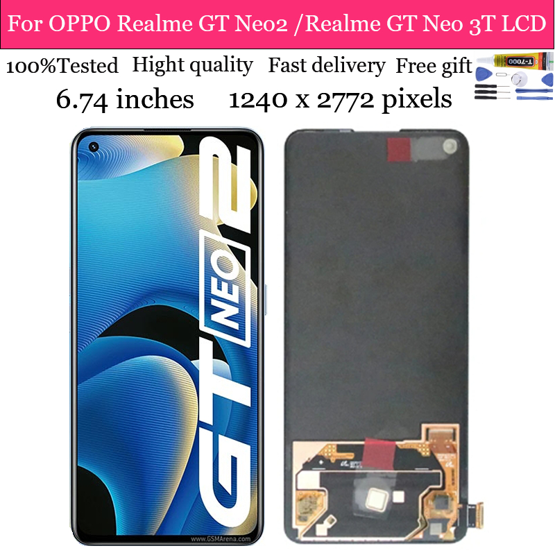6.7'สําหรับ Realme GT Neo 2 จอแสดงผล LCD Touch Digitizer พร ้ อมประกอบสําหรับ Realme GT Neo2/Realme GT Neo 3T/Realme Q5 Pro/OnePlus 9RT จอแสดงผล LCD RMX3370 LCD