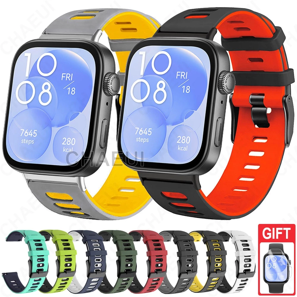 การเปลี่ยนสร้อยข้อมือสายซิลิโคนสีคู่สําหรับ Huawei Watch Fit 5 4 Pro 3 2 / Huawei Watch Fit Special Edition