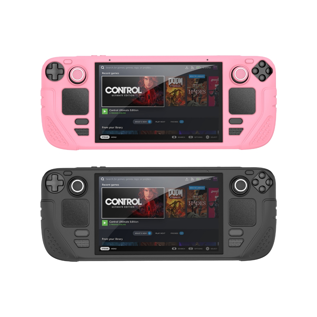 Iine Steam Deck OLED Protective Case Set Full Protection Anti-slip Stick Caps วัสดุซิลิโคนอ่อนนุ่มพร้อมฟิล์มแก้ว*2 สติกเกอร์ทัชแพด*2 Thumb Stick Caps*2