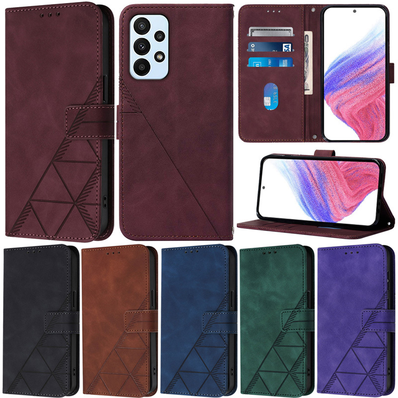 SAMSUNG หรูหราสําหรับsamsung Galaxy A52 A72 A52S A12 A22 5G A11 A21 A31 A41 A51 A71 A32 4G A22 4G A51 5G A71 5G Matteสามเหลี่ยมกระเป๋าสตางค์ป้องกันหนังกรณี