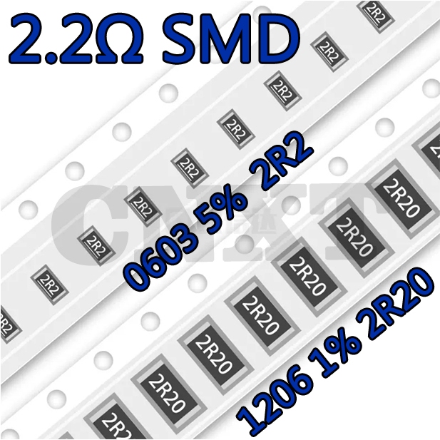 10~50 ชิ้น 2.2Ω ความแม่นยำของตัวต้านทาน Smd 5% 1% หน้าจอไหม 2R2 2R20 0603 0805 1206 2512