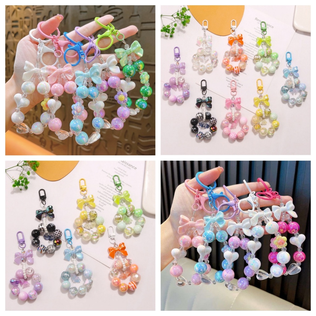 Love Bow Beaded พวงกุญแจของขวัญอเนกประสงค ์ หวาน INS Girls Candy สีสันสดใส